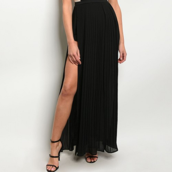BLACK BEIGE SLIT HEM MAXI DRESS @LAST ONE - Picture 6 of 6